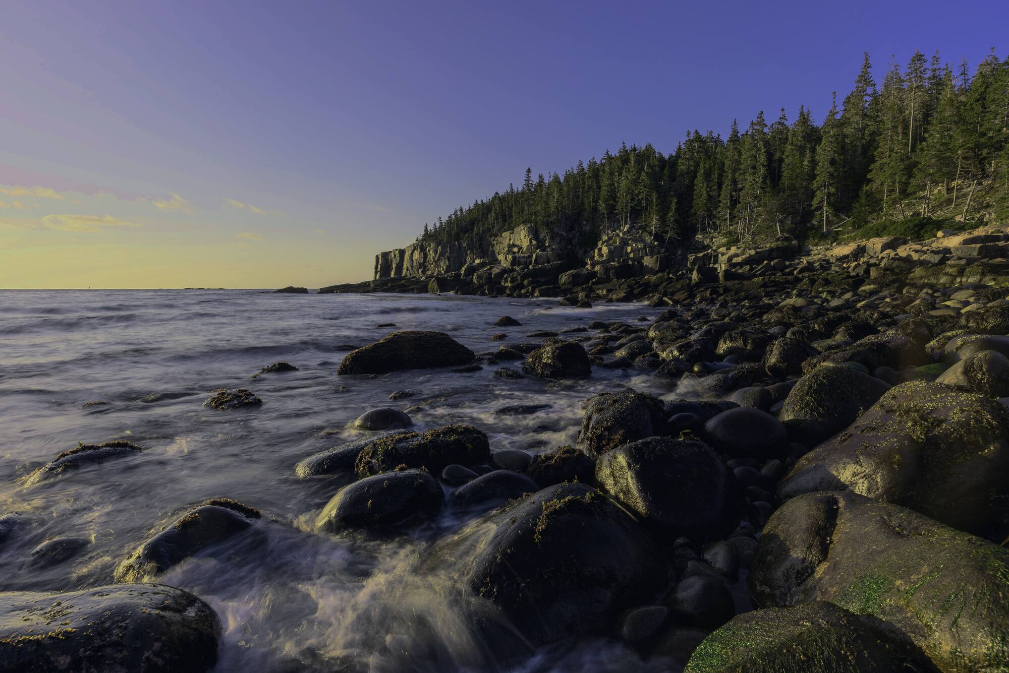 Granite headland and open Atlantic at first light, Acadia